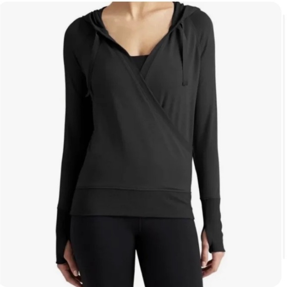 Athleta Tops - ATHLETA Sz XL Black Long Sleeve Front Crossover Hoodie